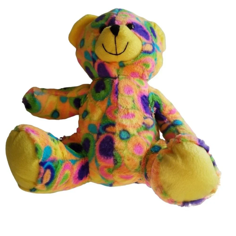 Kellytoy Plush Rainbow Teddy Bear Stuffed Animal Toy Groovy Hippy Colorful 2015